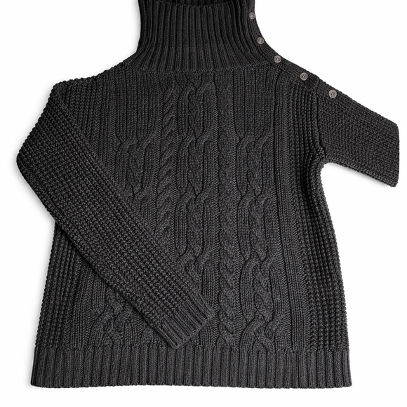 Abercrombie & Fitch Blue/Black Cable Knit Sweater Women Mock Cowl Neck Button M - Picture 3 of 16